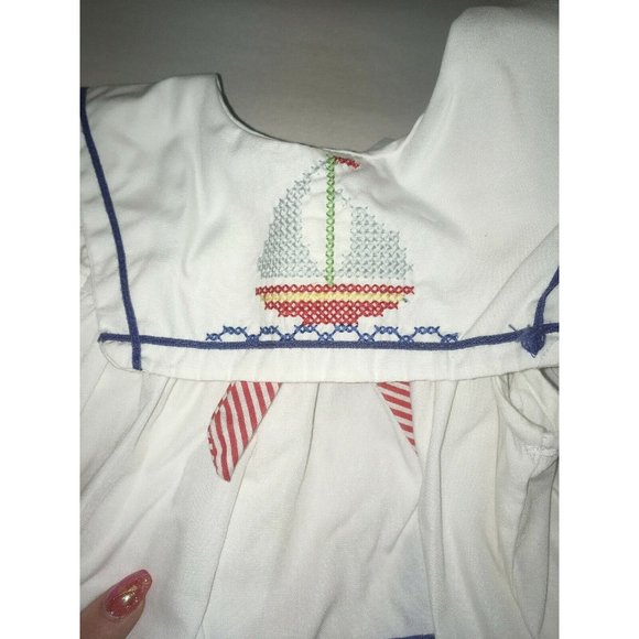 Vintage Baby SunDress0-6 Months - White Sailor Style White BlueRed - Picture 3 of 3